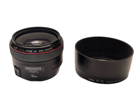 Canon EF 50mm f1.2 L with hood ES-78