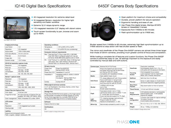 PhaseOne 645 DF with IQ140 Digital Back
