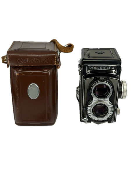 Rolleiflex T 75mm with f3.5 Zeiss Tessar and 645 insert and case