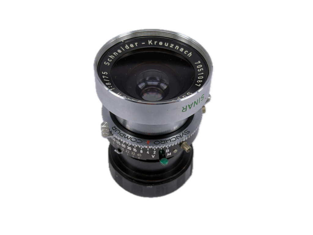 Schneider 75mm f8 Super-Angulon in synchro-compur shutter - Serviced by our technician February 2026