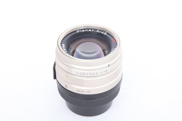Contax 45mm f2 Planar with hood GG-1 - Contax G