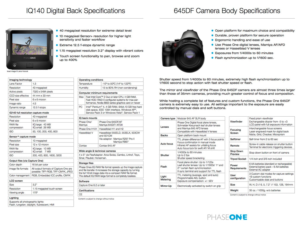 645df Camera PhaseOne 645 DF with IQ140 Digital Back – One Of Many Cameras